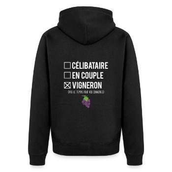 Célibataire En Couple Blague Vigneron Humour - Veste à capuche bio Premium Unisexe - noir - Dos - Nico (187cm)
