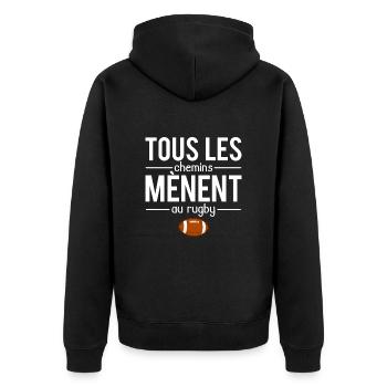 Tous les chemins mènent au rugby sport humour - Veste à capuche bio Premium Unisexe - noir - Dos - Nico (187cm)