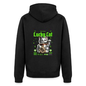 Chat chanceux agitant le chat porte-bonheur - Veste à capuche bio Premium Unisexe - noir - Dos - Nico (187cm)