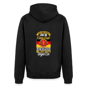 Ostdeutschland Papa - Ossi Spruch - Unisex Premium Bio Zip Hoodie - Schwarz - Hinten - Nico (187cm)