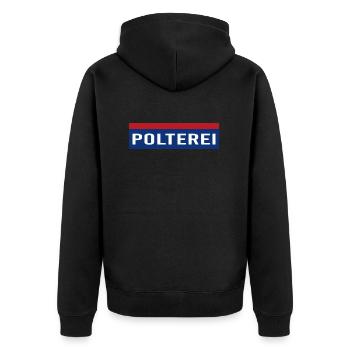 Polterei Spaß Junggesellenabschied Geschenk - Unisex Premium Bio Zip Hoodie - Schwarz - Hinten - Nico (187cm)