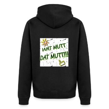 Wat Mutt - Dat Mutt!! WebRadio_KRACKSATT (Slogan) - Unisex Premium Bio Zip Hoodie - Schwarz - Hinten - Nico (187cm)