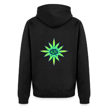 420 Cannabis - Hanf - Marihuana - Weed - Marijuana - Unisex Premium Bio Zip Hoodie - Schwarz - Hinten - Nico (187cm)