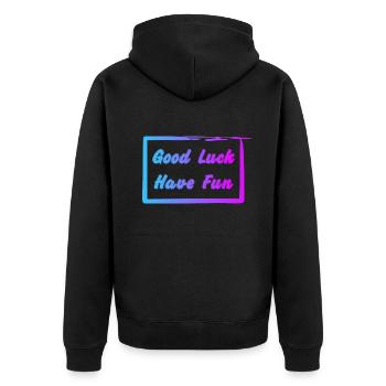 Good Luck - Have Fun - Unisex Premium Bio Zip Hoodie - Schwarz - Hinten - Nico (187cm)