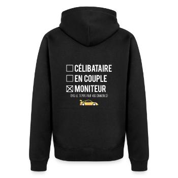 Célibataire en couple moniteur auto école - Veste à capuche bio Premium Unisexe - noir - Dos - Nico (187cm)