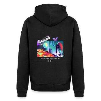 Schlaflos, mach die Nacht zum Tag - Unisex Premium Bio Zip Hoodie - Schwarz - Hinten - Nico (187cm)