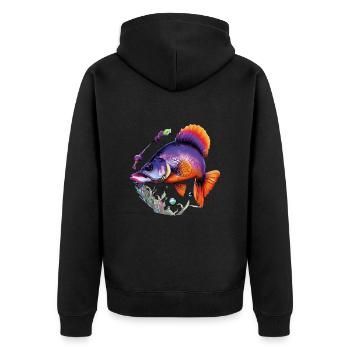 Tauchen Sie ein in die bunte Welt der tropischen Fische - Unisex Premium Bio Zip Hoodie - Schwarz - Hinten - Nico (187cm)
