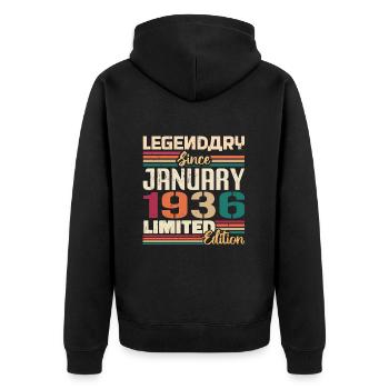 Geburtstagsgeschenk Geboren Im Januar 1936 - 1936 - Unisex Premium Bio Zip Hoodie - Schwarz - Hinten - Nico (187cm)