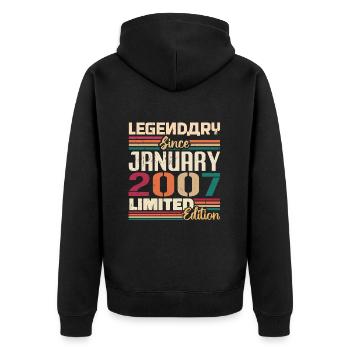 Geburtstagsgeschenk Geboren Im Januar 2007 - 2007 - Unisex Premium Bio Zip Hoodie - Schwarz - Hinten - Nico (187cm)