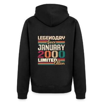 Geburtstagsgeschenk Geboren Im Januar 2000 - 2000 - Unisex Premium Bio Zip Hoodie - Schwarz - Hinten - Nico (187cm)