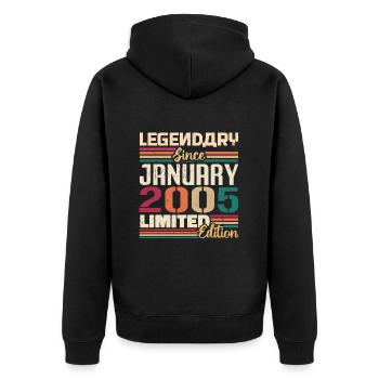 Geburtstagsgeschenk Geboren Im Januar 2005 - 2005 - Unisex Premium Bio Zip Hoodie - Schwarz - Hinten - Nico (187cm)