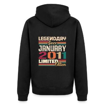 Geburtstagsgeschenk Geboren Im Januar 2011 - 2011 - Unisex Premium Bio Zip Hoodie - Schwarz - Hinten - Nico (187cm)