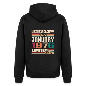 Geburtstagsgeschenk Geboren Im Januar 1976 - 1976 - Unisex Premium Bio Zip Hoodie - Schwarz - Hinten - Nico (187cm)