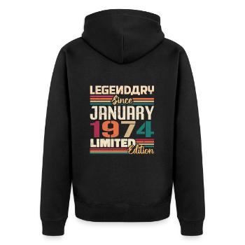 Birthday Gift Born in January 1974 - 1974 - Unisex Premium Organic Zip Hoodie - black - Back - Nico (187cm)