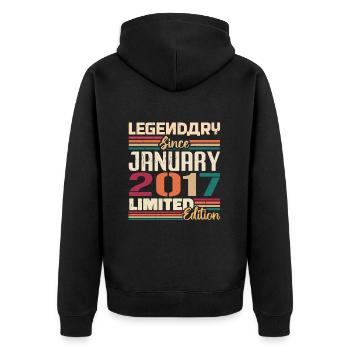 Geburtstagsgeschenk Geboren Im Januar 2017 - 2017 - Unisex Premium Bio Zip Hoodie - Schwarz - Hinten - Nico (187cm)