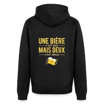 Une Bière C'est Bien Mais Deux C'est Mieux Blague - Veste à capuche bio Premium Unisexe - noir - Dos - Nico (187cm)