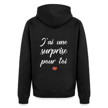Cadeau jai une surprise pour toi anniversaire fete - Veste à capuche bio Premium Unisexe - noir - Dos - Nico (187cm)