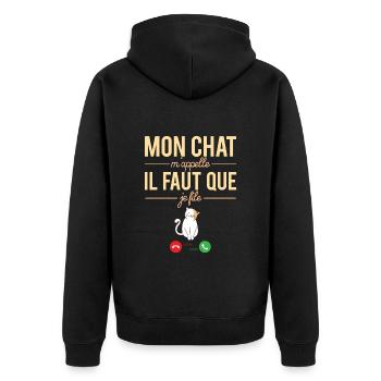 Mon Chat M'Appelle Blague Propriétaire Chat Humour - Veste à capuche bio Premium Unisexe - noir - Dos - Nico (187cm)