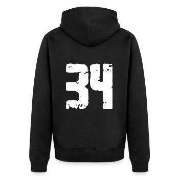 34 Zahl Vintage - Unisex Premium Bio Zip Hoodie - Schwarz - Hinten - Nico (187cm)