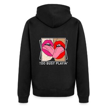 EROTIC GIRLS TOO BUSY PLAYING SEXY FRENCH KISS - Unisex Premium Bio Zip Hoodie - Schwarz - Hinten - Nico (187cm)