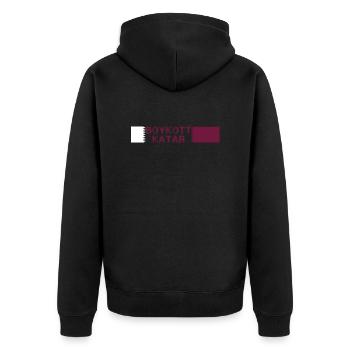 boykott katar,katar,flagge, wm,schrift - Unisex Premium Bio Zip Hoodie - Schwarz - Hinten - Nico (187cm)