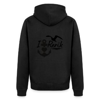 Rerik-Ich liebe Rerik mit Anker Herz & Möwe-Ostsee - Unisex Premium Bio Zip Hoodie - Schwarz - Hinten - Nico (187cm)