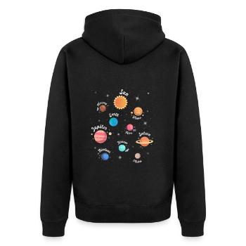 Kinder Sonnensystem Planeten Weltraum Wissen - Unisex Premium Bio Zip Hoodie - Schwarz - Hinten - Nico (187cm)