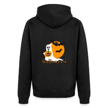Halloween Geist Kürbis Fledermaus - Unisex Premium Bio Zip Hoodie - Schwarz - Hinten - Nico (187cm)