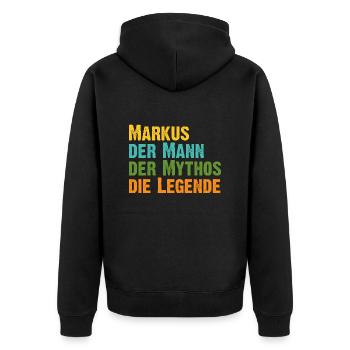 Markus der Mythos die Legende Vorname Markus - Unisex Premium Bio Zip Hoodie - Schwarz - Hinten - Nico (187cm)