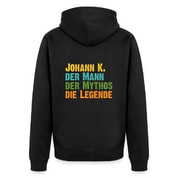 Johann K der Mythos die Legende Vorname Johann K - Unisex Premium Bio Zip Hoodie - Schwarz - Hinten - Nico (187cm)