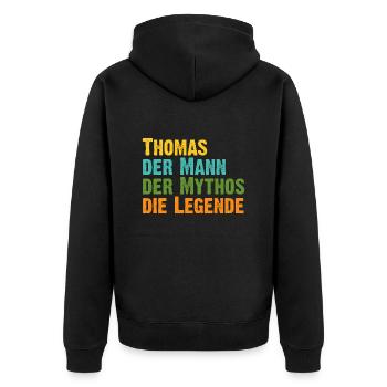 Thomas der Mythos die Legende Vorname Thomas - Unisex Premium Bio Zip Hoodie - Schwarz - Hinten - Nico (187cm)