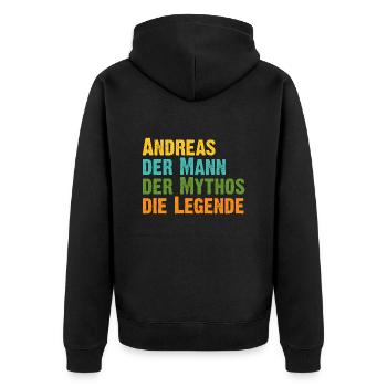 Andreas der Mythos die Legende Vorname Andreas - Unisex Premium Bio Zip Hoodie - Schwarz - Hinten - Nico (187cm)