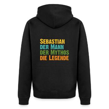 Sebastian der Mythos die Legende Vorname Sebastian - Unisex Premium Bio Zip Hoodie - Schwarz - Hinten - Nico (187cm)