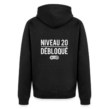 Niveau 20 débloqué cadeau anniversaire 20 ans - Veste à capuche bio Premium Unisexe - noir - Dos - Nico (187cm)