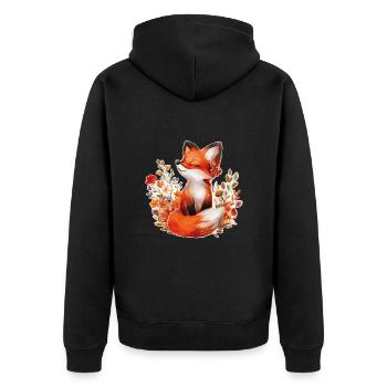 Fuchs mit Blumen - Unisex Premium Bio Zip Hoodie - Schwarz - Hinten - Nico (187cm)