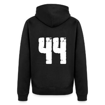 44 Zahl Vintage - Unisex Premium Bio Zip Hoodie - Schwarz - Hinten - Nico (187cm)