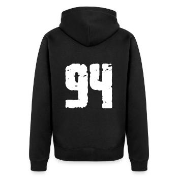 94 Nombre Vintage - Veste à capuche bio Premium Unisexe - noir - Dos - Nico (187cm)
