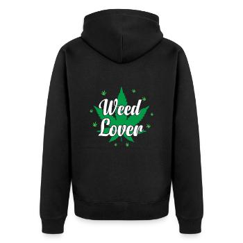 Weed Lover - Cannabis Lover - Marihuana Lover - Unisex Premium Bio Zip Hoodie - Schwarz - Hinten - Nico (187cm)