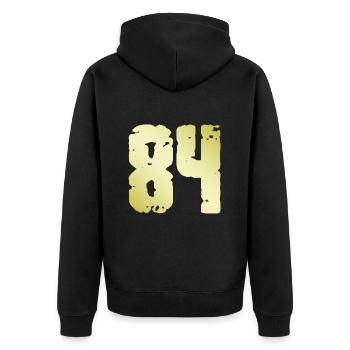 84 Zahl Vintage - Unisex Premium Bio Zip Hoodie - Schwarz - Hinten - Nico (187cm)