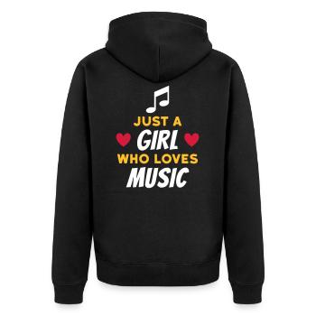 Just a girl who loves music (Note, Herzen) - Unisex Premium Bio Zip Hoodie - Schwarz - Hinten - Nico (187cm)