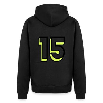 15. 15 JAHRE. 15-JÄHRIGES JUBILÄUM. GEBURTSTAG 15 JAHRE. - Unisex Premium Bio Zip Hoodie - Schwarz - Hinten - Nico (187cm)