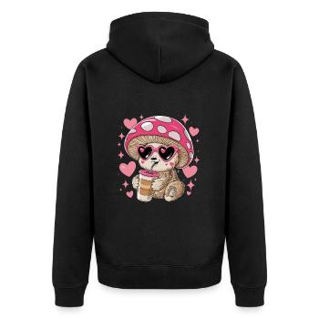 Niedliches Faultier mit rosa Pilzhut für einen - Unisex Premium Bio Zip Hoodie - Schwarz - Hinten - Nico (187cm)