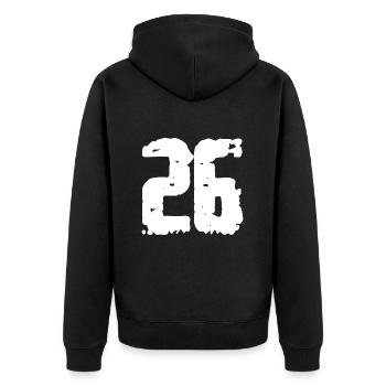26 Nombre Vintage - Veste à capuche bio Premium Unisexe - noir - Dos - Nico (187cm)