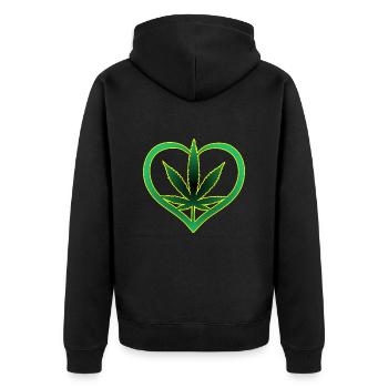 Herz mit Cannabisblatt - Weed - Marihuana - Hanf - Unisex Premium Bio Zip Hoodie - Schwarz - Hinten - Nico (187cm)