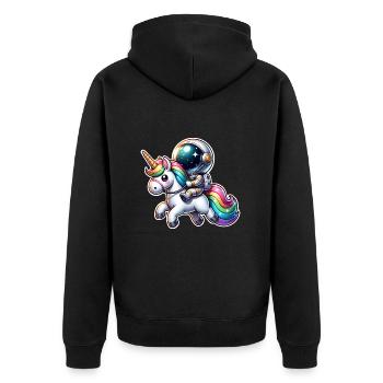Astronaut reitet auf einem Einhorn - Unisex Premium Bio Zip Hoodie - Schwarz - Hinten - Nico (187cm)