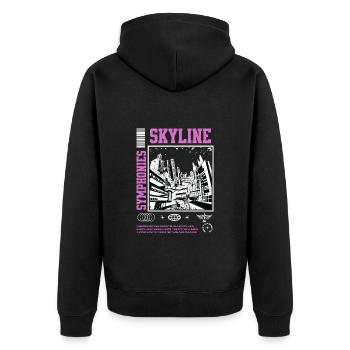 « Skyline Symphonies » Design streetwear - Veste à capuche bio Premium Unisexe - noir - Dos - Nico (187cm)