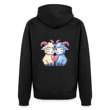 Bergziege Paar Liebe Ziege Valentinstag - Unisex Premium Bio Zip Hoodie - Schwarz - Hinten - Nico (187cm)