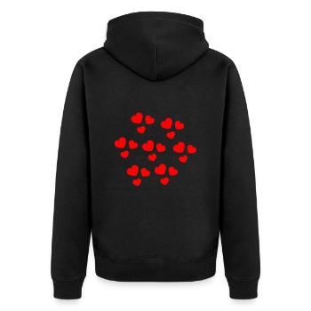HERZ. HERZ. HEILIGER VALENTINSTAG. LIEBE. LIEBE. HERZ - Unisex Premium Bio Zip Hoodie - Schwarz - Hinten - Nico (187cm)