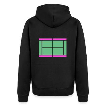 Tennis Matchball Tennisplatz Netzball Tenniscourt - Unisex Premium Bio Zip Hoodie - Schwarz - Hinten - Nico (187cm)