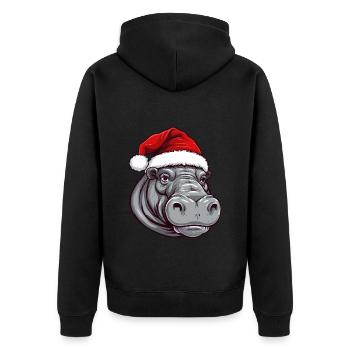 Nilpferd Weihnachten Tier Kopf - Unisex Premium Bio Zip Hoodie - Schwarz - Hinten - Nico (187cm)